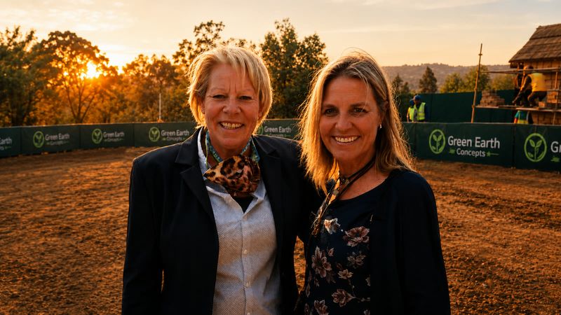 Gina Shoemaker and Kerry Knowles — founders of Green Earth Concepts — on site at sunset