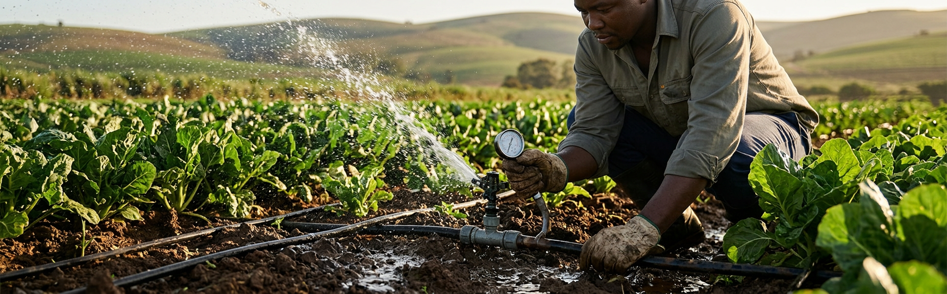 The same irrigation pressure gauge observed with the system off and with a watering zone operating