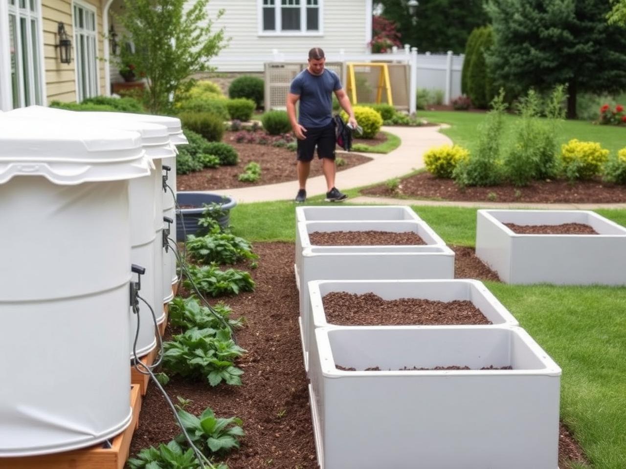 Tidy modular worm farm beds installed on a landscaped residential estate