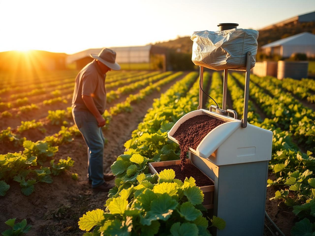 Commercial worm farm installed at a South African farm with vermicompost being applied to crop rows