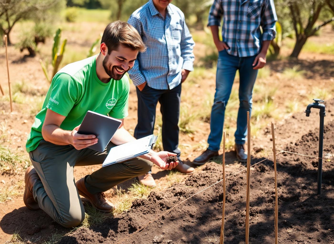 A Green Earth team member assessing land with a site manager