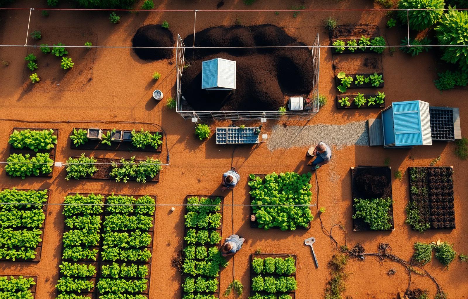 Overhead view of a complete sustainable agriculture layout