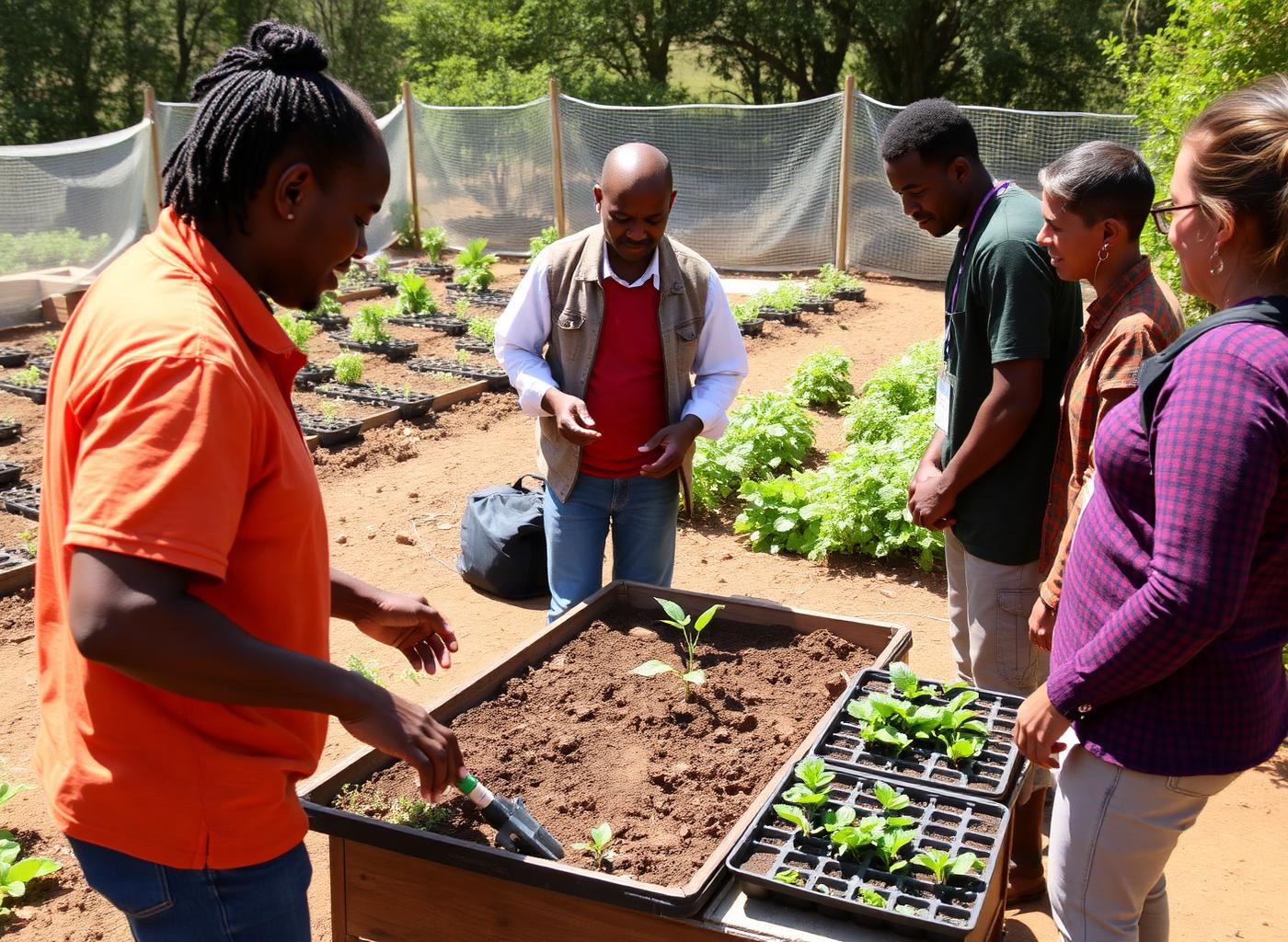 Practical on-site training in a food garden